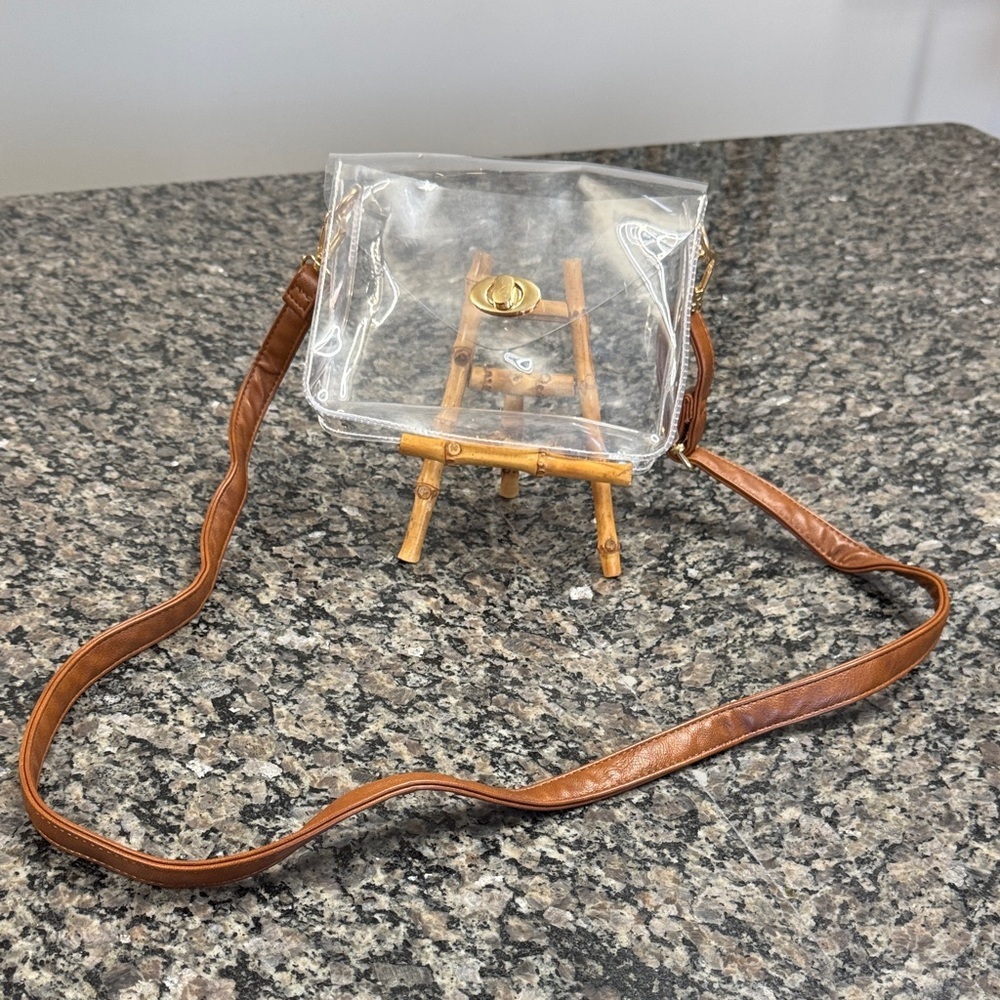 Clear transparent Crossbody Bag with Brown adjustable Strap